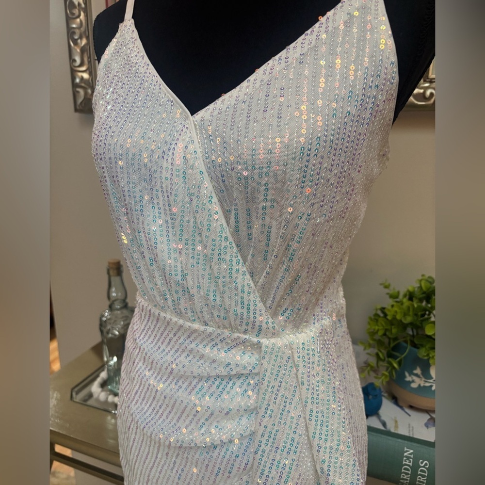 Grace Karin White Sequin Mini Dress Spaghetti Strap Sleeveless Bodycon Size S - Picture 6 of 13